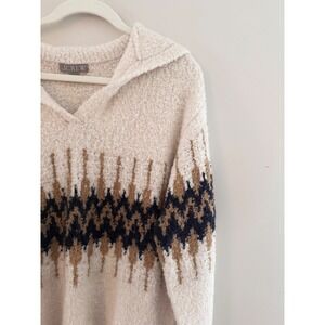 J.Crew Boucle Wool Alpaca Blend Fair Isle Sailor Collar Sweater Cream Small